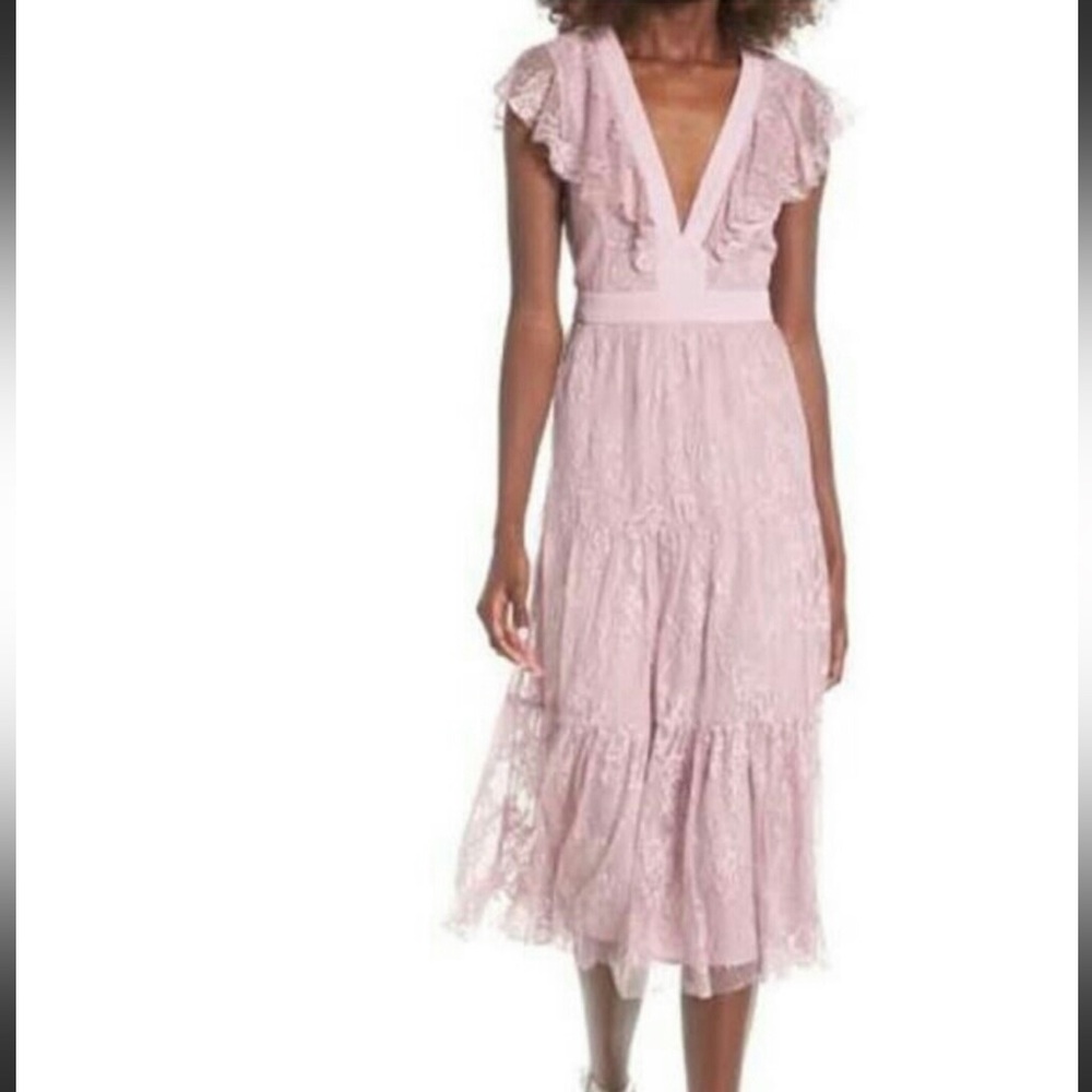 Wayf Purple lace midi dress
